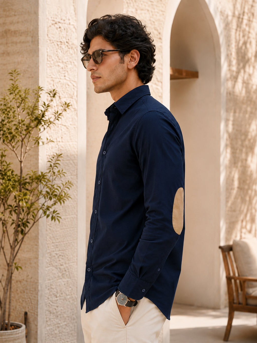 CAHOOT Men's Dark Blue Shirt With Contrast Suede Elbow Patch - view 2