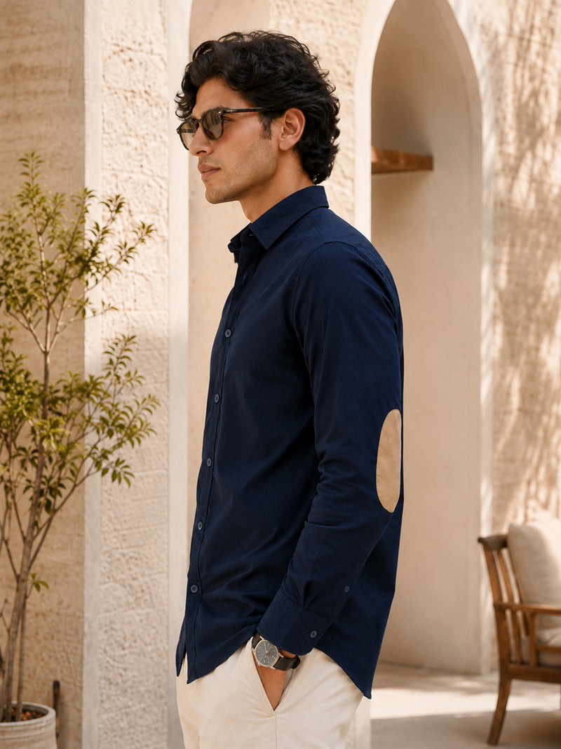 CAHOOT Men's Dark Blue Shirt With Contrast Suede Elbow Patch - view 2