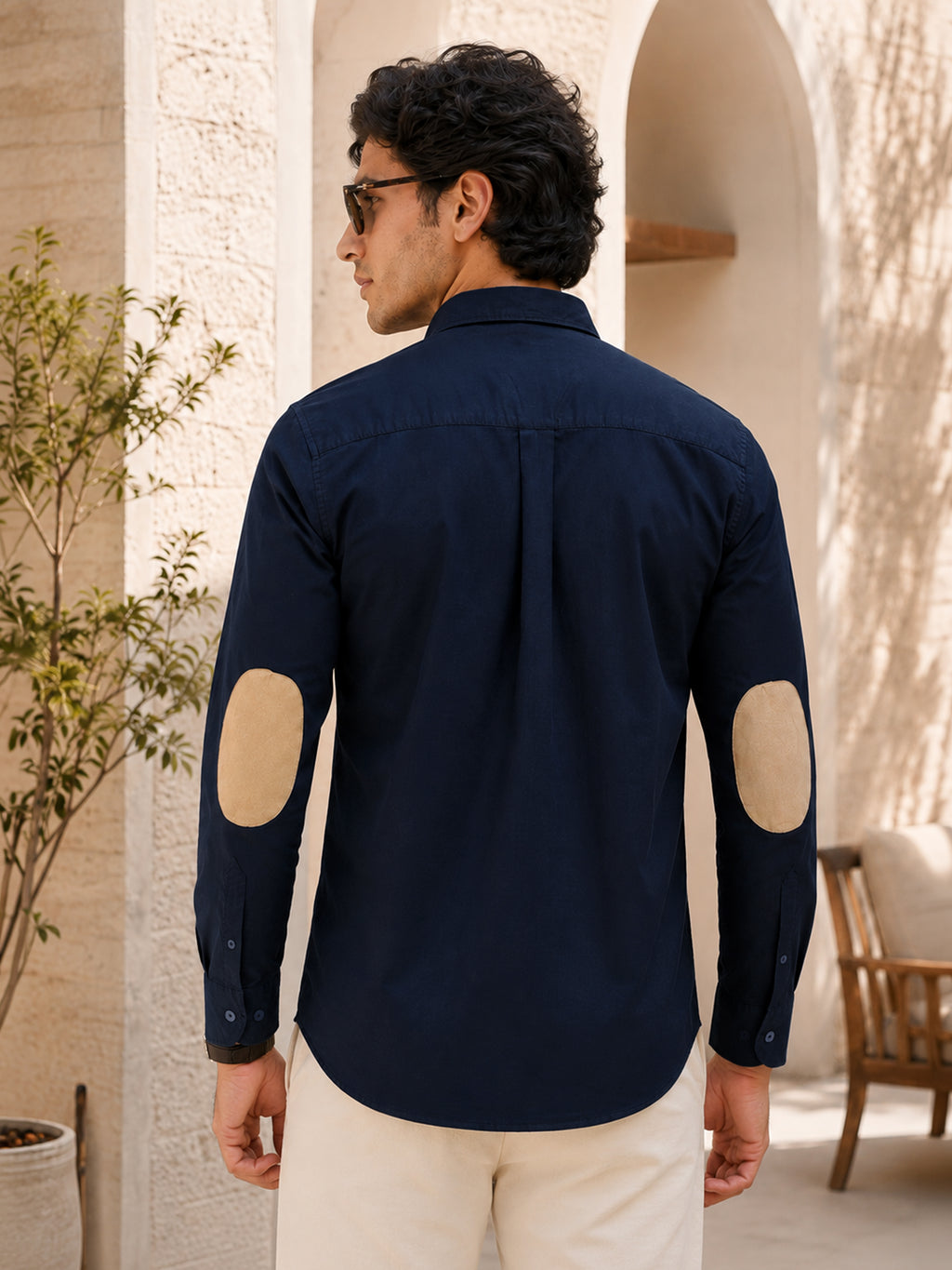 CAHOOT Men's Dark Blue Shirt With Contrast Suede Elbow Patch - view 3