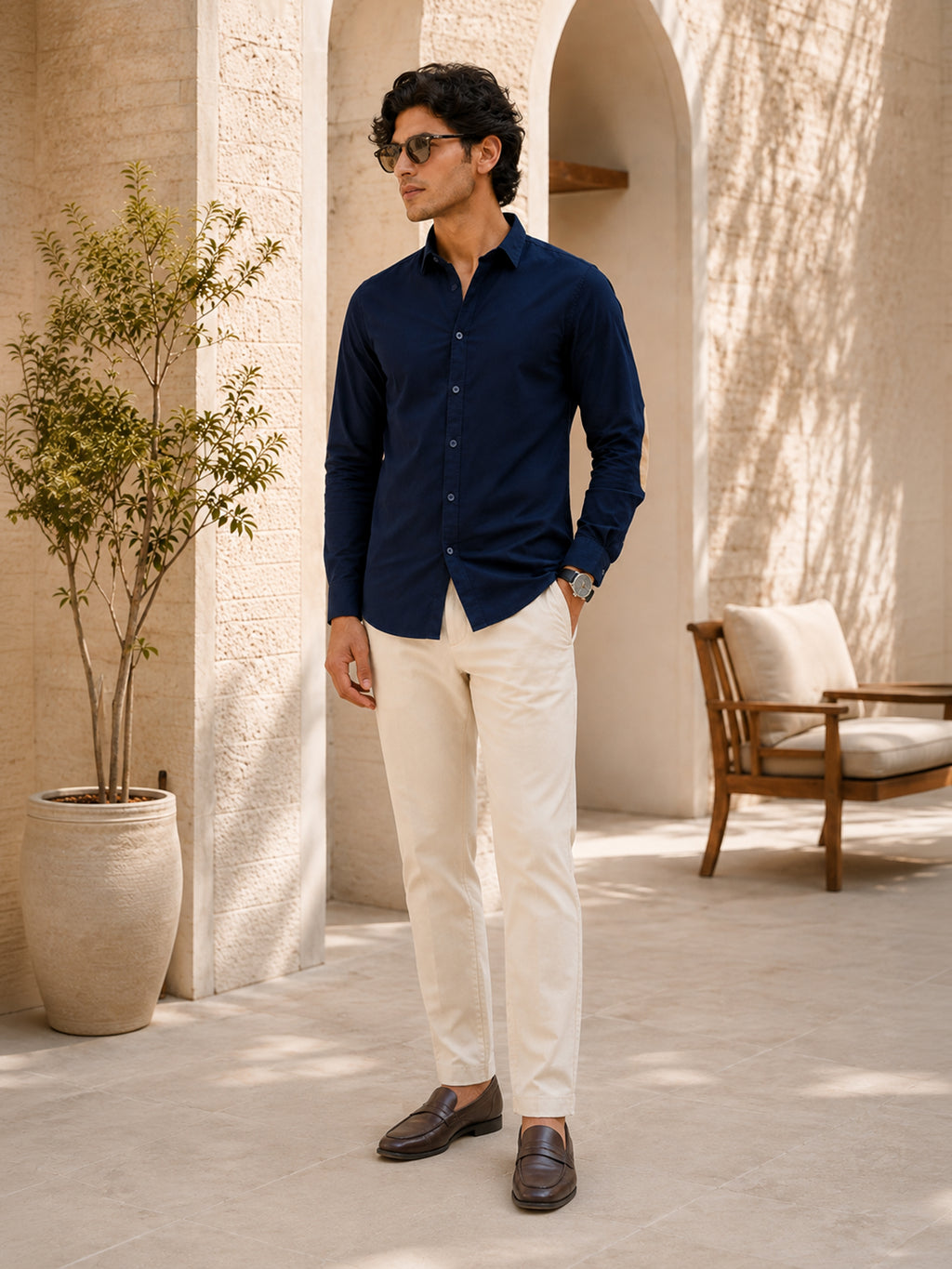 CAHOOT Men's Dark Blue Shirt With Contrast Suede Elbow Patch - view 4