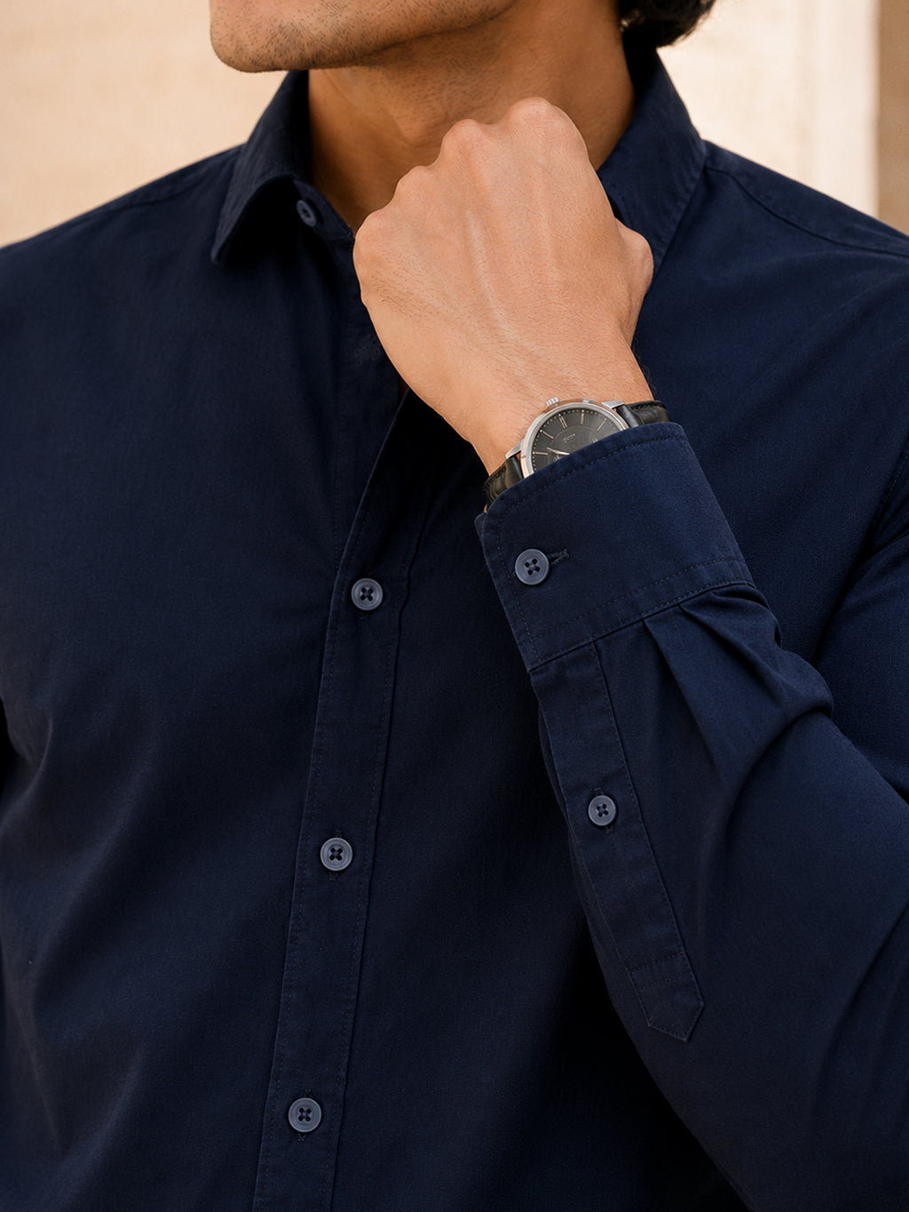 CAHOOT Men's Dark Blue Shirt With Contrast Suede Elbow Patch - view 6