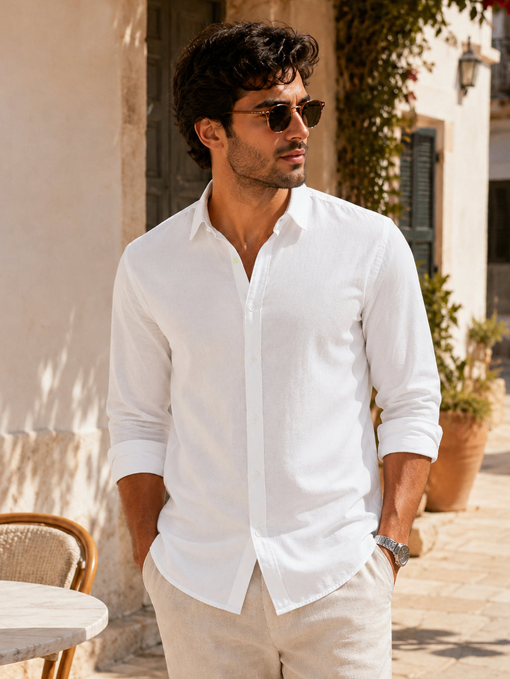 CAHOOT Men's White Shirt With Contrast Suede Elbow Patch - view 1