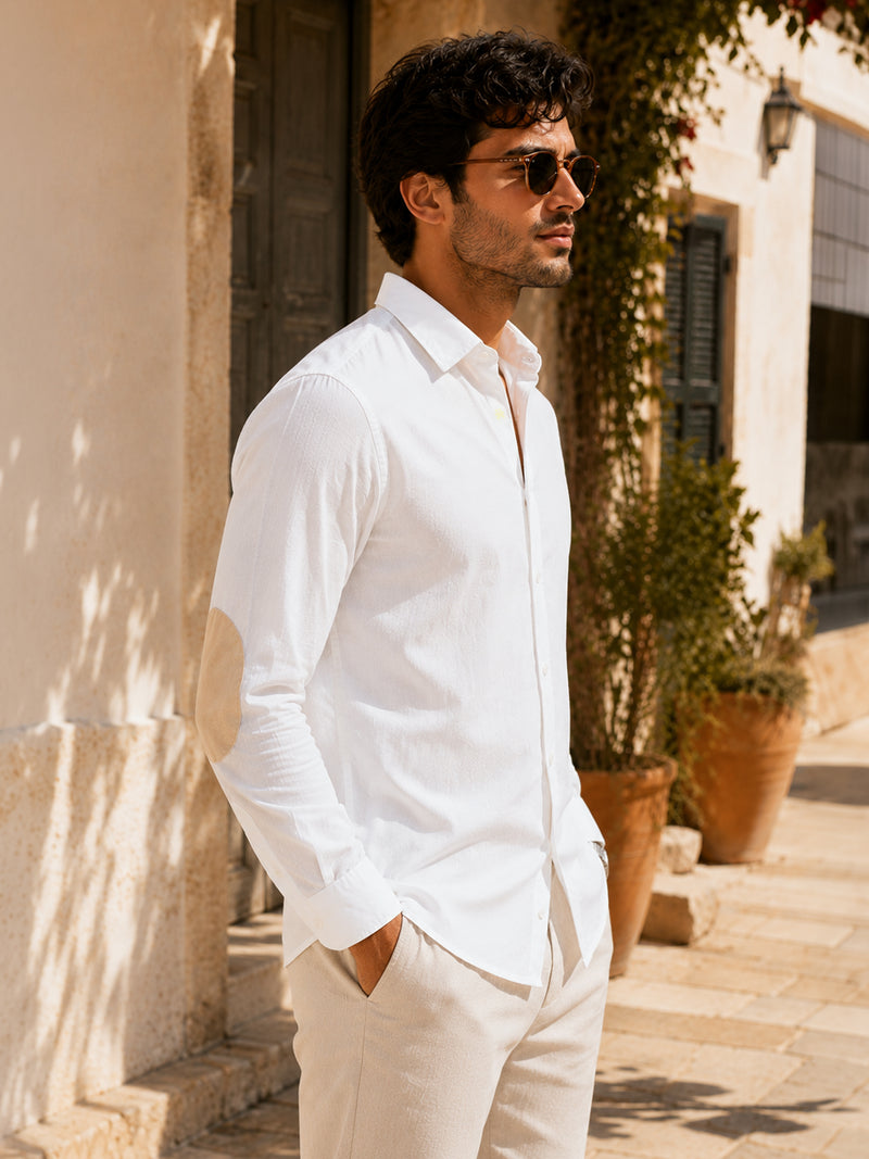 CAHOOT Men's White Shirt With Contrast Suede Elbow Patch - view 2