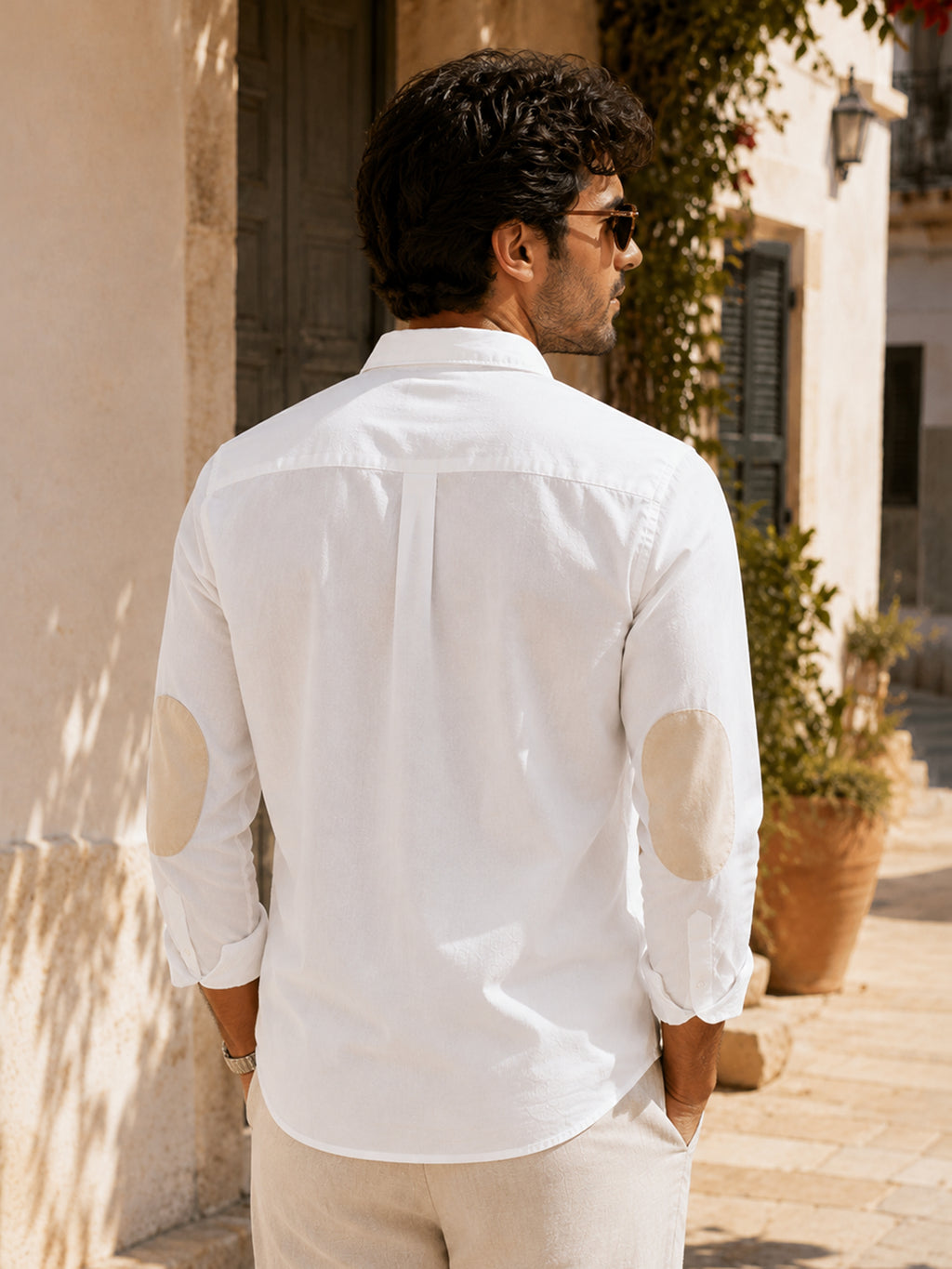 CAHOOT Men's White Shirt With Contrast Suede Elbow Patch - view 3