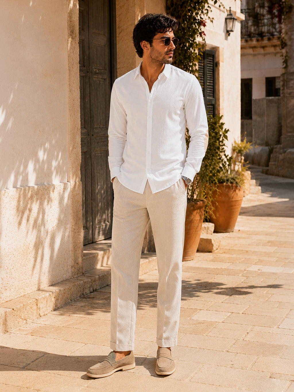 CAHOOT Men's White Shirt With Contrast Suede Elbow Patch - view 4