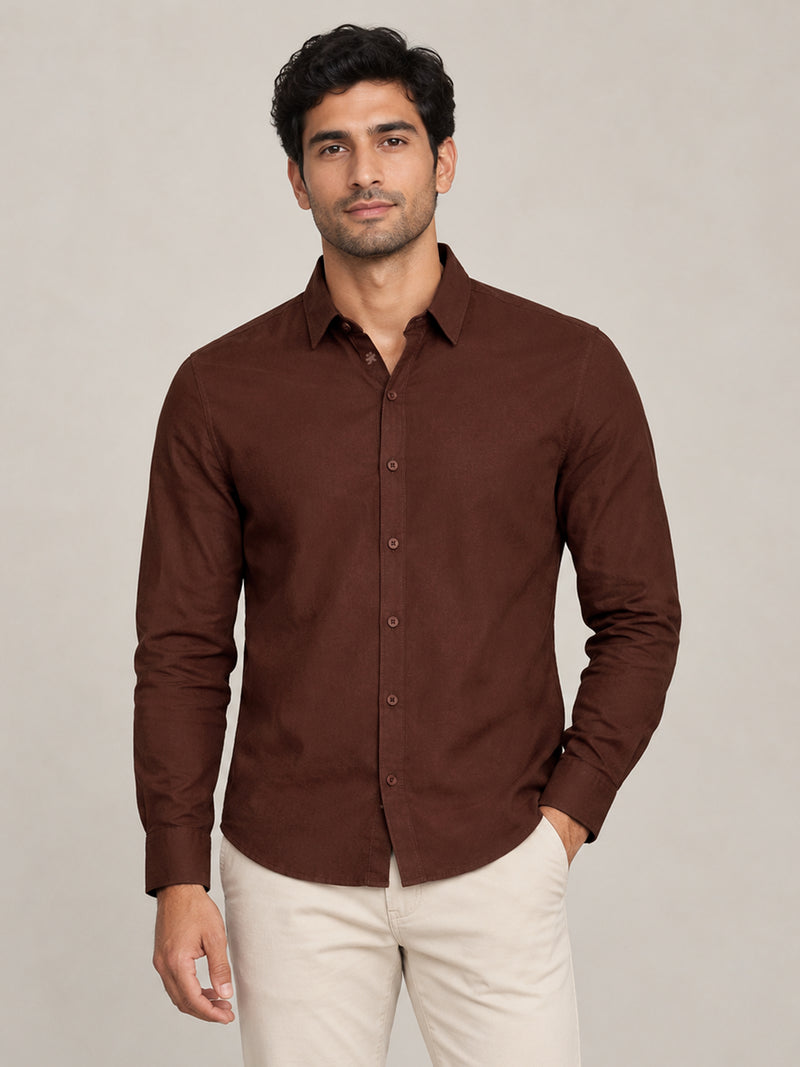 CAHOOT Men's Brown Shirt With Contrast Suede Elbow Patch - view 1
