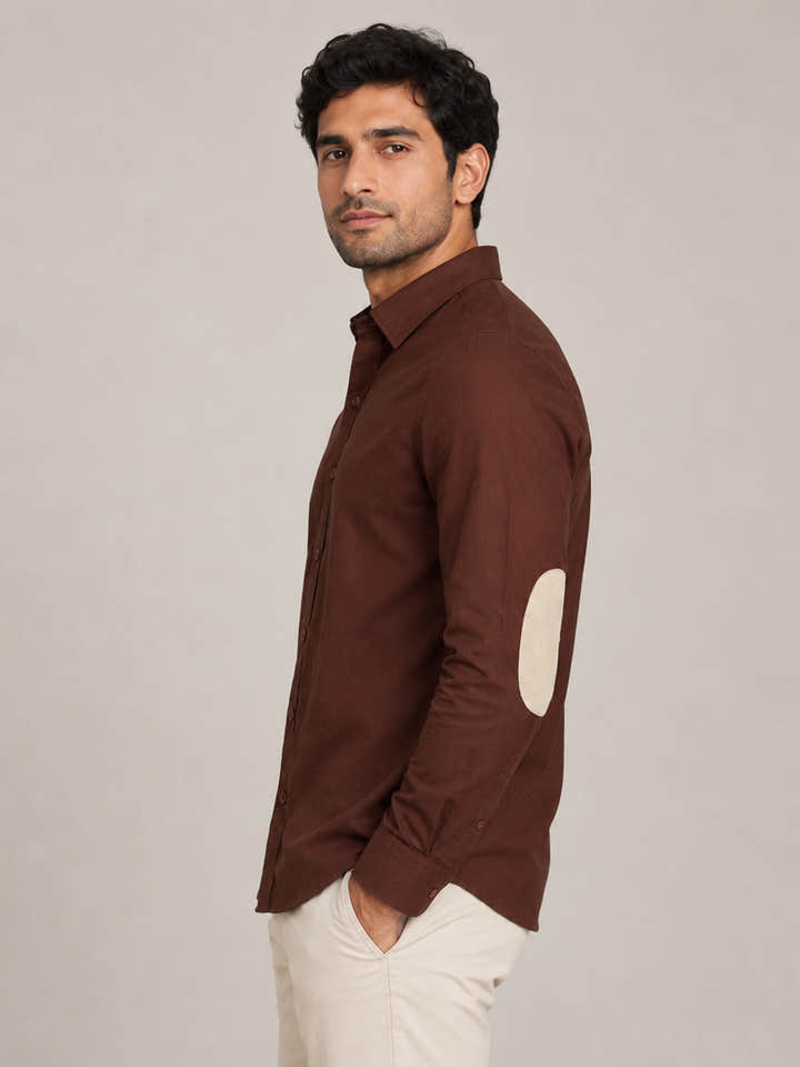CAHOOT Men's Brown Shirt With Contrast Suede Elbow Patch - view 2