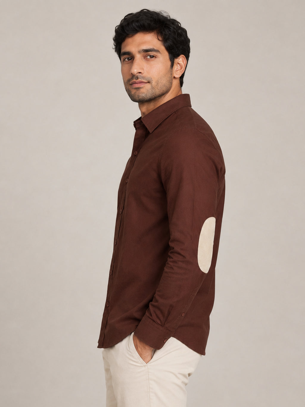 CAHOOT Men's Brown Shirt With Contrast Suede Elbow Patch - view 2