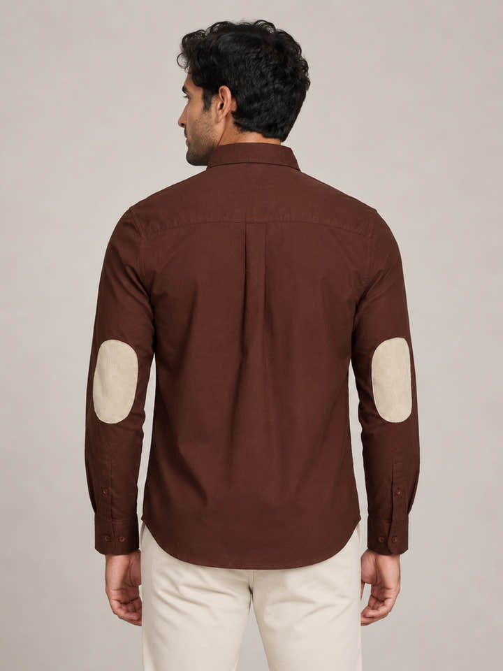 CAHOOT Men's Brown Shirt With Contrast Suede Elbow Patch - view 3