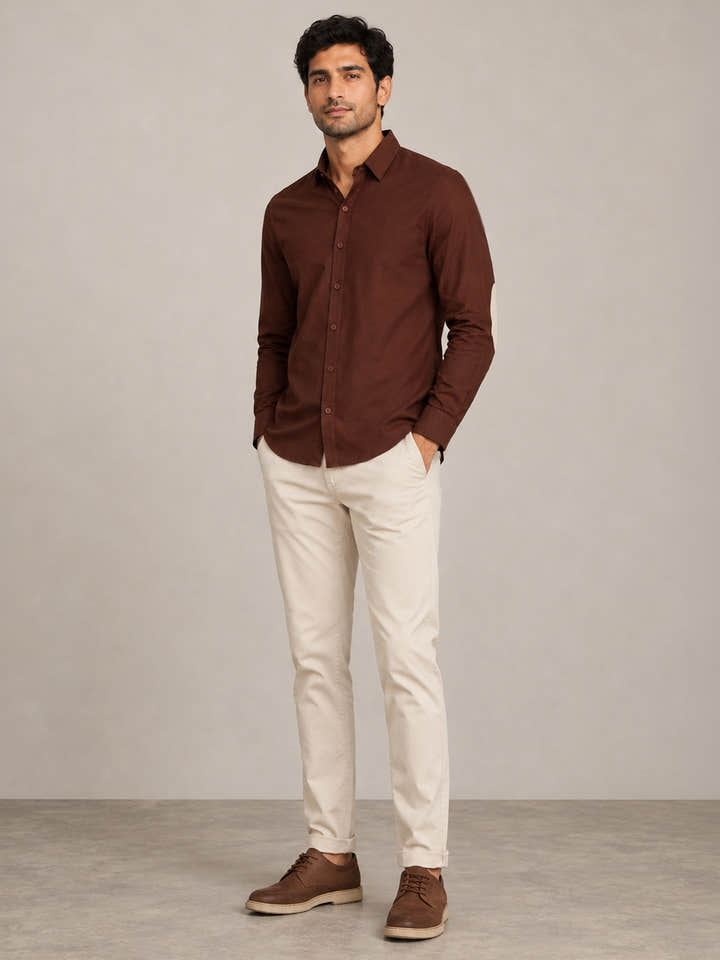 CAHOOT Men's Brown Shirt With Contrast Suede Elbow Patch - view 4