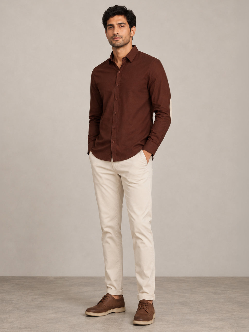 CAHOOT Men's Brown Shirt With Contrast Suede Elbow Patch - view 4