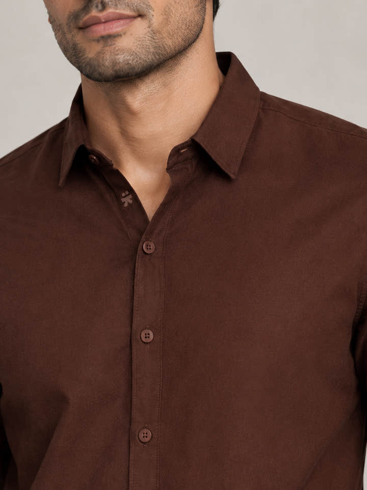 CAHOOT Men's Brown Shirt With Contrast Suede Elbow Patch - view 5