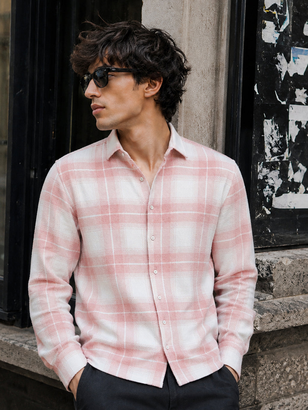 CAHOOT Men's Pink & White Checkered Oversized Fit Shirt - view 1