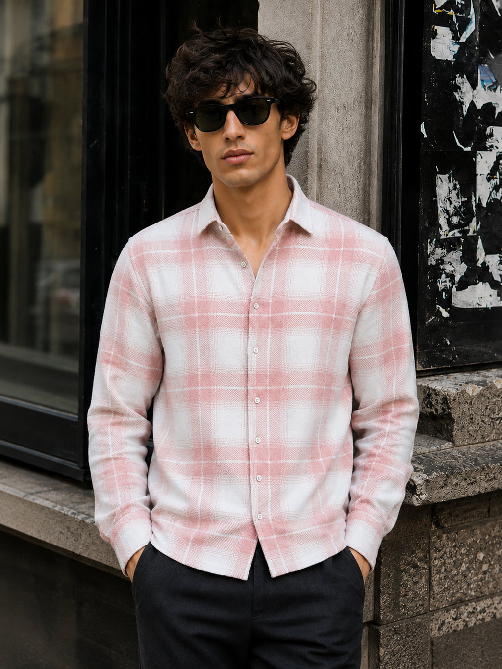 CAHOOT Men's Pink & White Checkered Oversized Fit Shirt - view 2