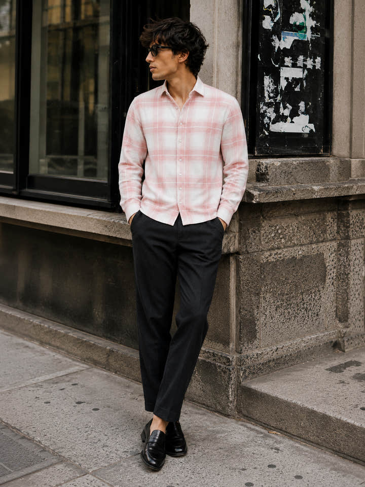 CAHOOT Men's Pink & White Checkered Oversized Fit Shirt - view 5
