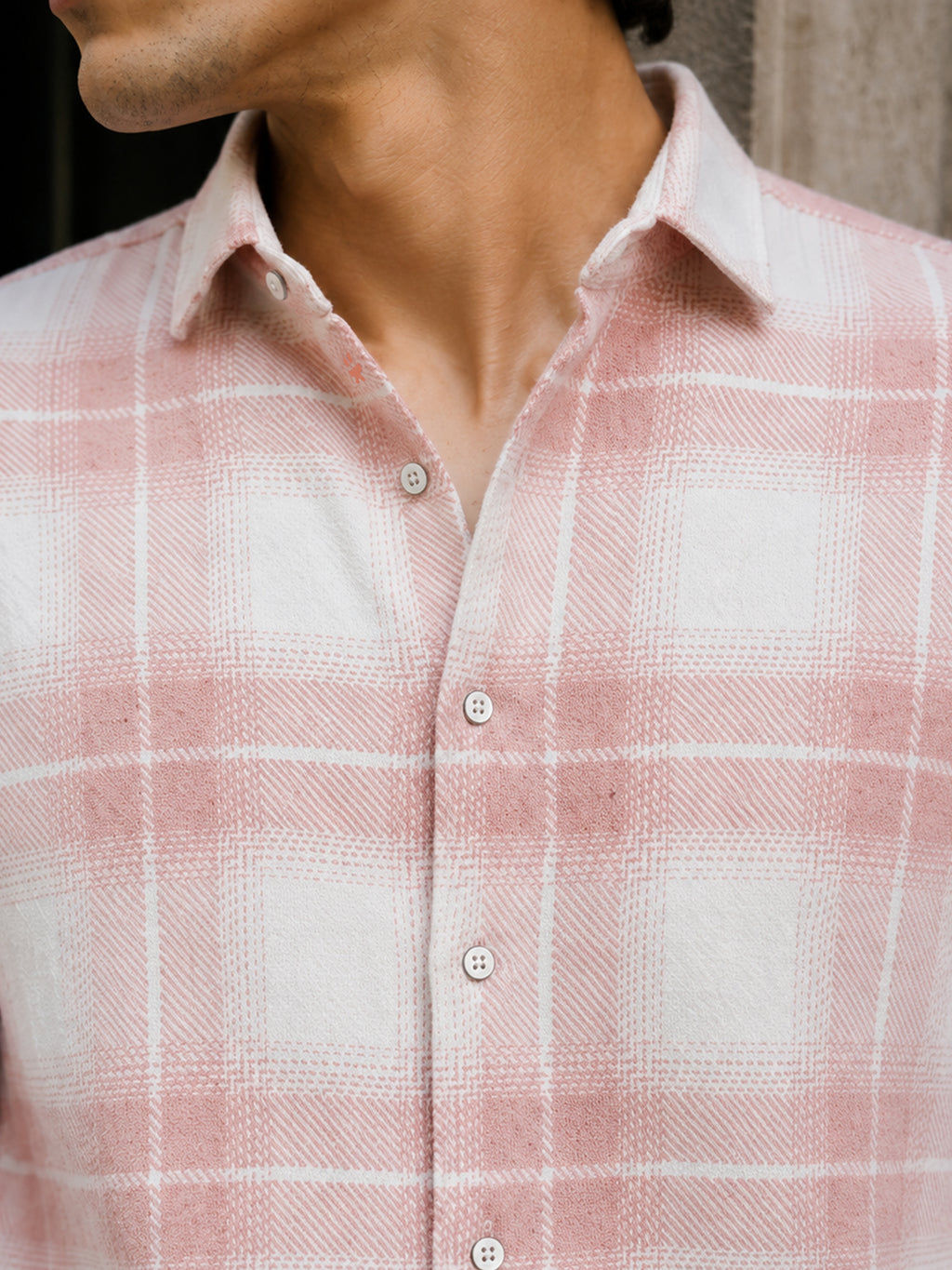CAHOOT Men's Pink & White Checkered Oversized Fit Shirt - view 6