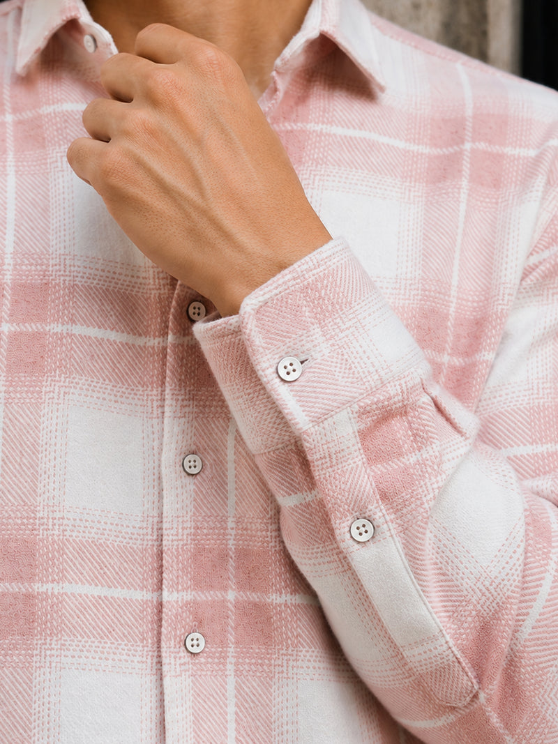 CAHOOT Men's Pink & White Checkered Oversized Fit Shirt - view 7