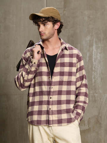 Checkered Oversized Fit Shirt With Patch Pocket