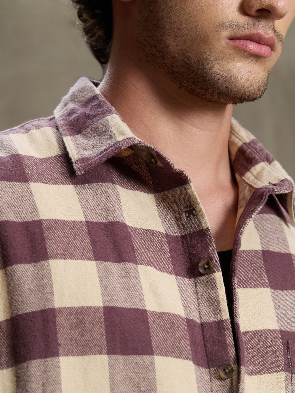 Cahoot Men's Maroon & Cream Checkered Oversized Fit Shirt With Patch Pocket - view 7