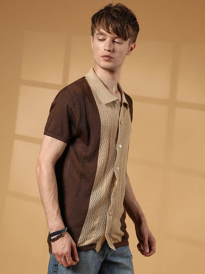 Block-Knit Slim-Fit Shirt