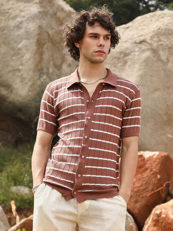 Horizontal-Striped Knit Shirt