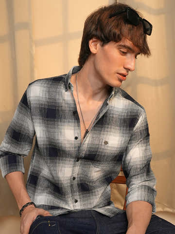 Charcoal Black & Ivory White Ombre Buffalo Check Shirt