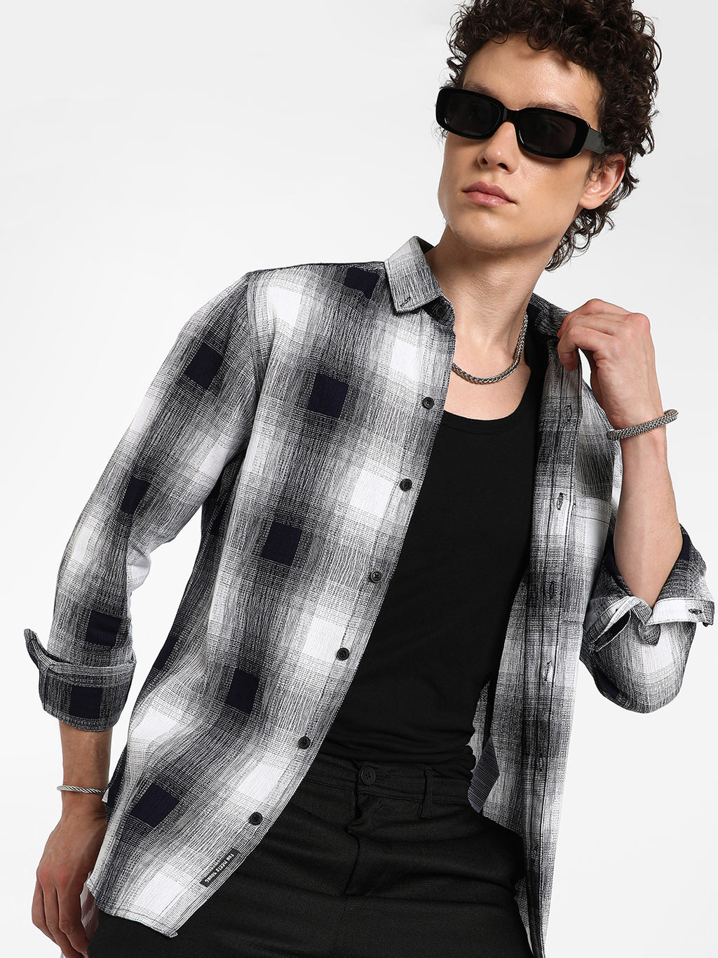 Charcoal Black & Ivory White Ombre Buffalo Check Shirt