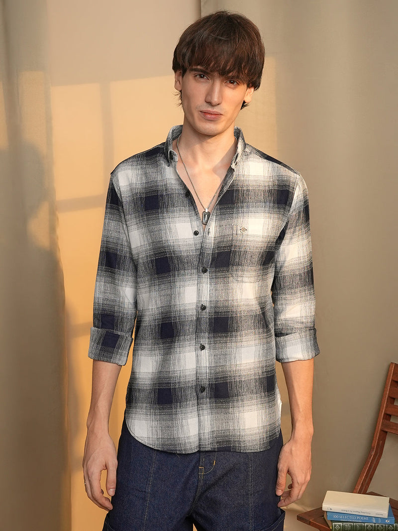 Charcoal Black & Ivory White Ombre Buffalo Check Shirt