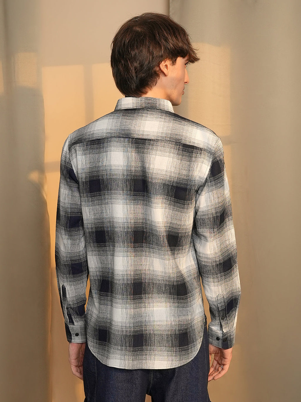 Charcoal Black & Ivory White Ombre Buffalo Check Shirt