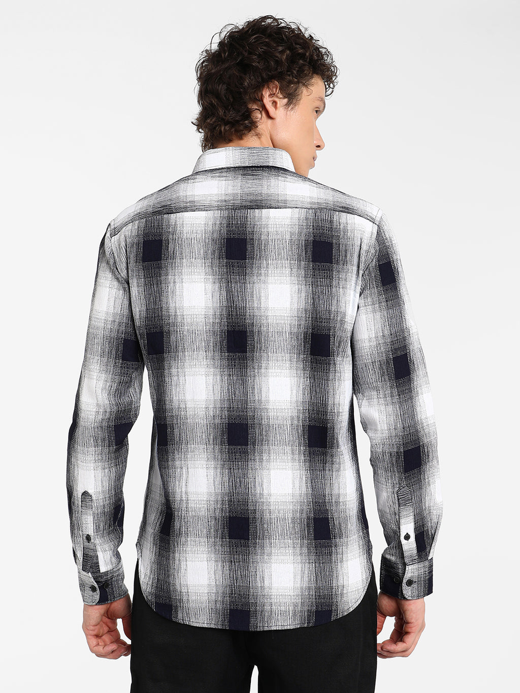 Charcoal Black & Ivory White Ombre Buffalo Check Shirt