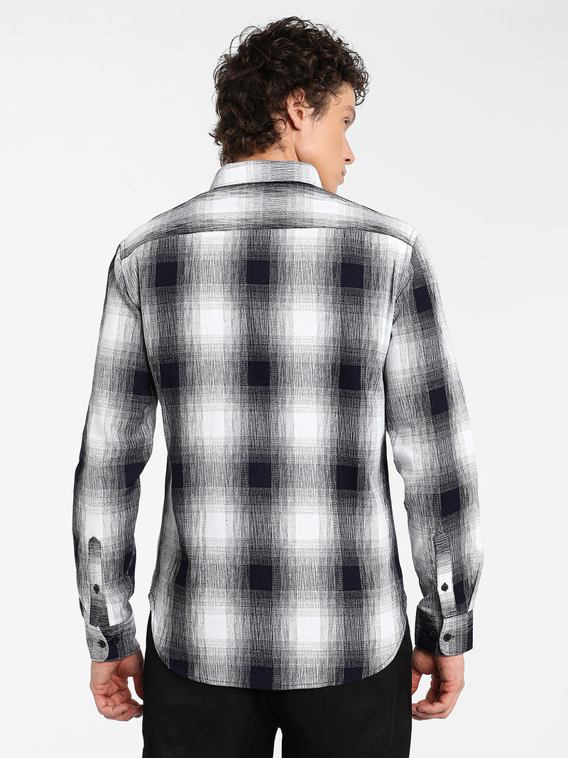 Charcoal Black & Ivory White Ombre Buffalo Check Shirt