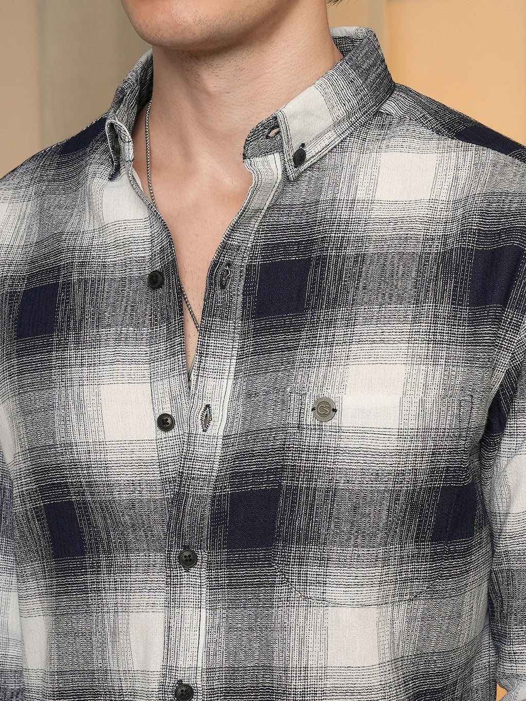 Charcoal Black & Ivory White Ombre Buffalo Check Shirt