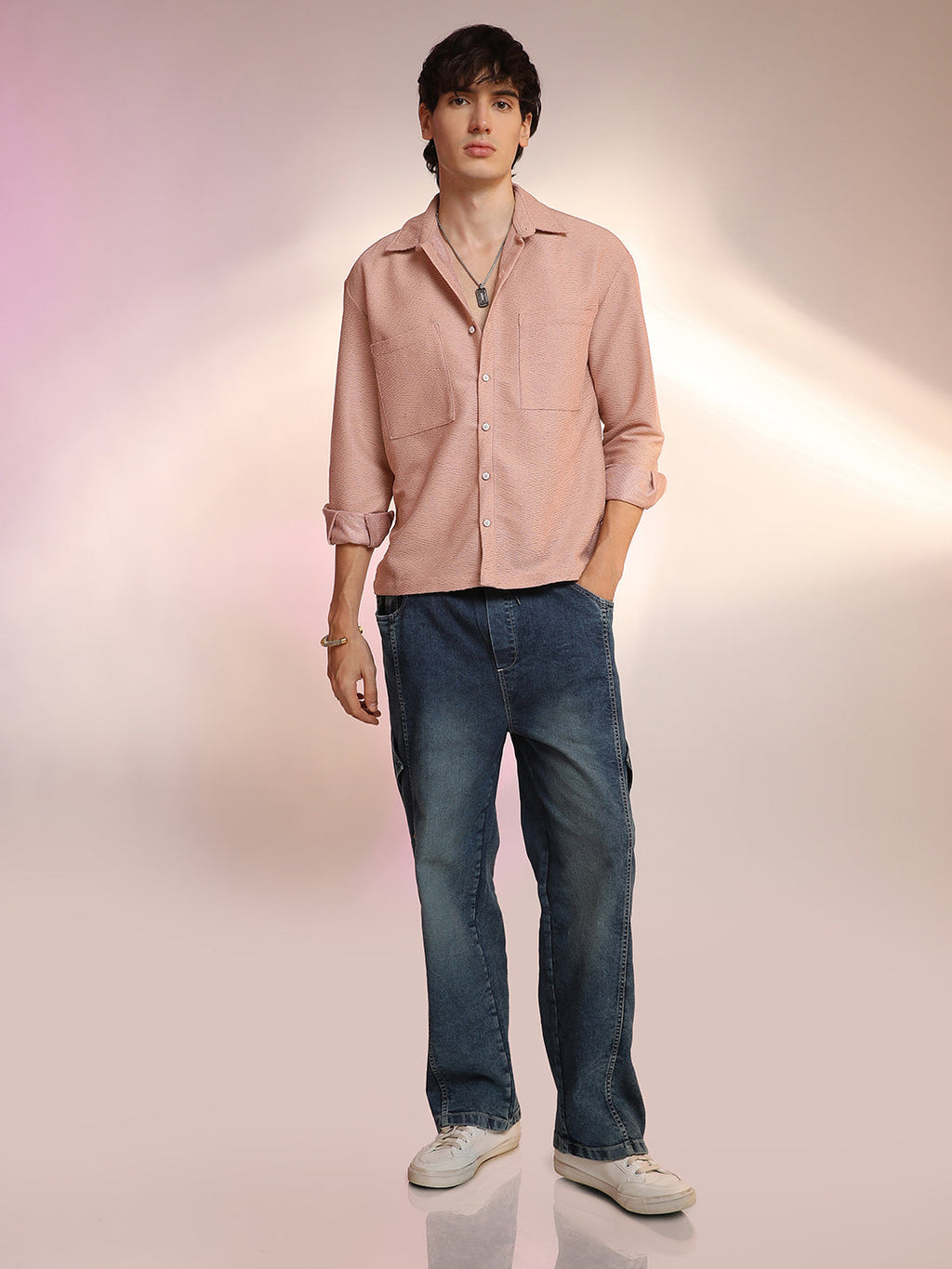 Chevron-Woven Utility Shirt