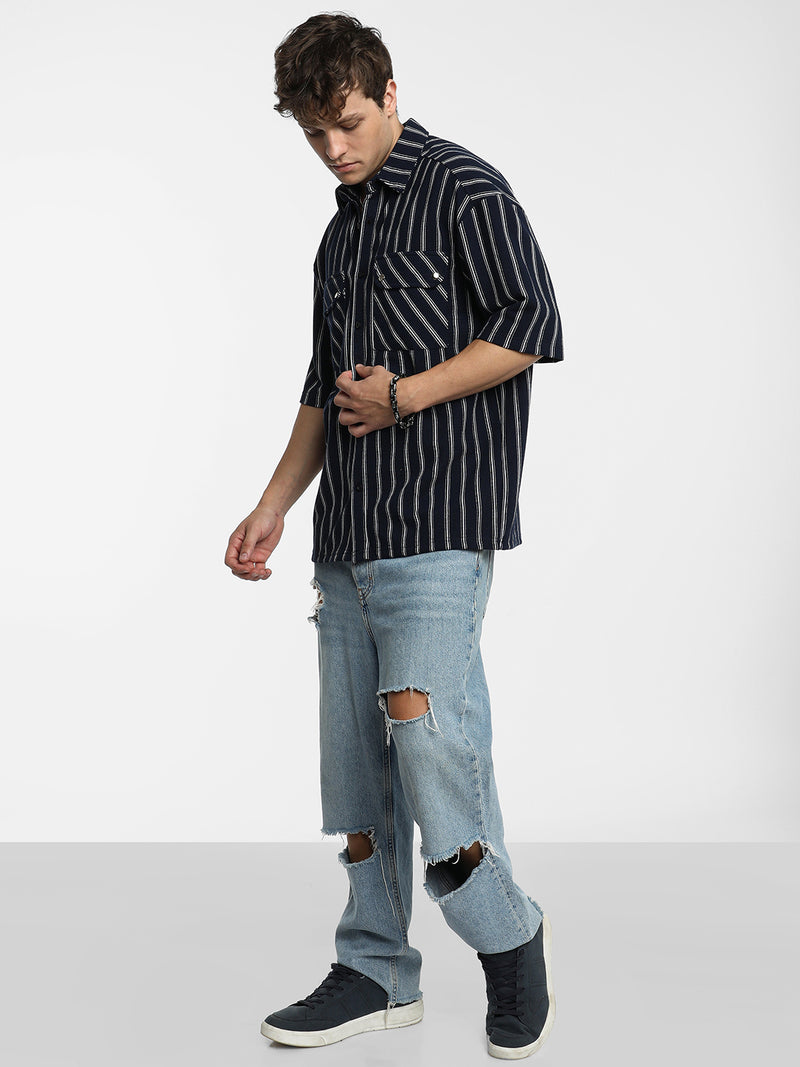Utility Halo-Stripe Oversized Shirt