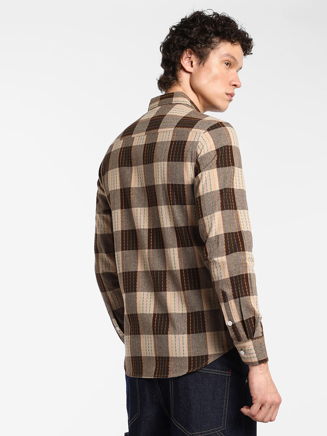 ₹899 | Cahoot men's Chocolate Brown Chalk-Buffalo Check Shirt