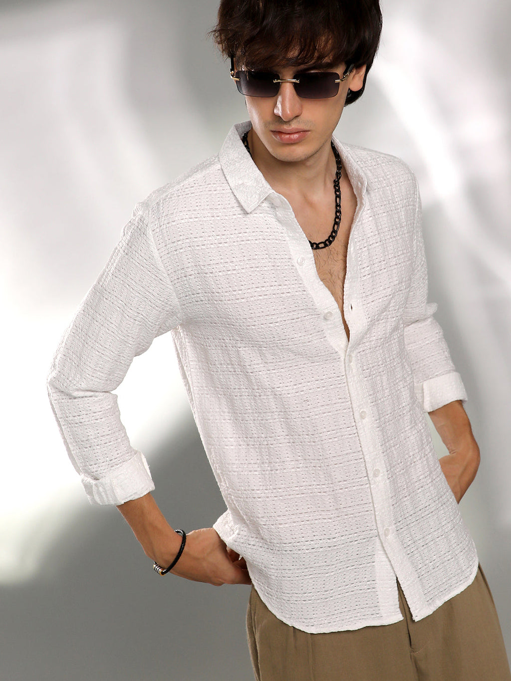 Solid Textured Knit Shirt