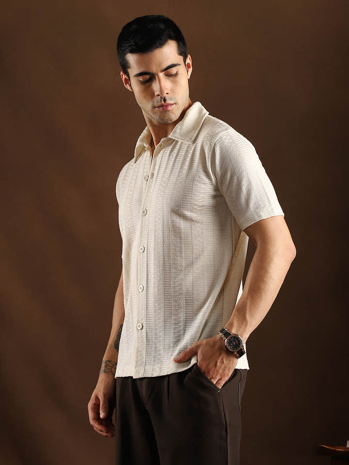Dash-Ribbed Knit Polo Shirt