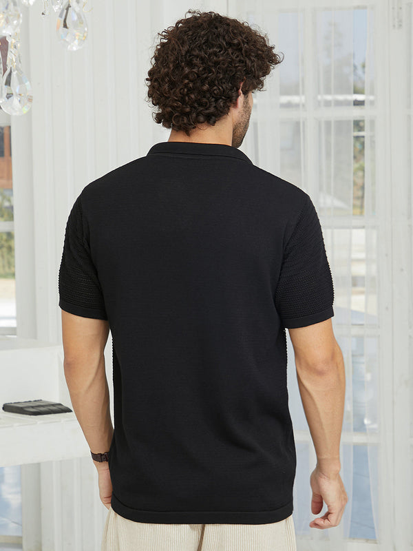 Maxi-Grid Knit Polo Shirt