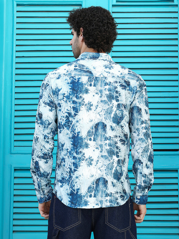 Striated-Contrast Regular Shirt