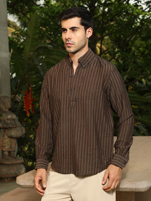 Edge-Lined Half-Placket Shirt