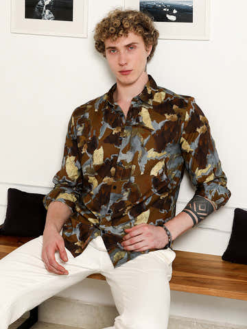 Camouflage Print Full Sleeve Rayon Shirt