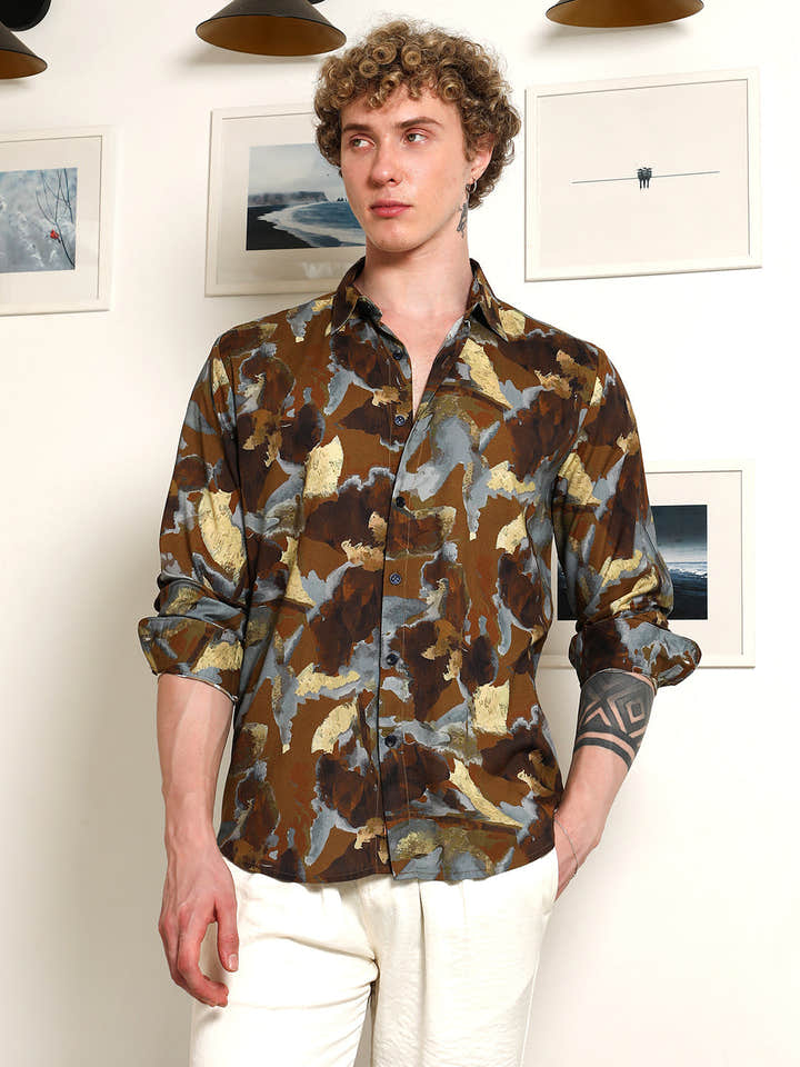 Camouflage Print Full Sleeve Rayon Shirt