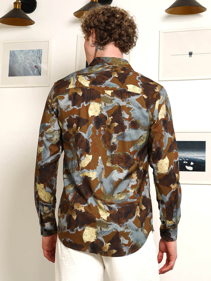 Camouflage Print Full Sleeve Rayon Shirt