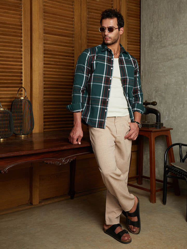 Ribbed-Plaid Relaxed Shirt