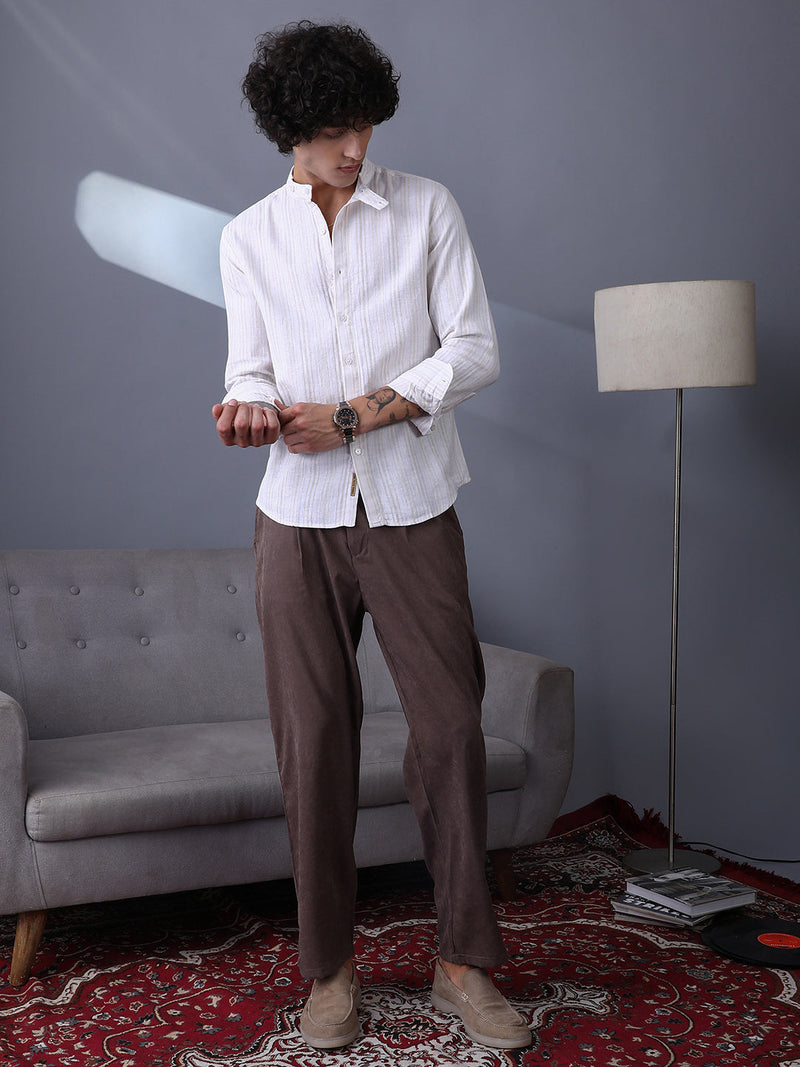 Striped Extended-Band Collar Shirt