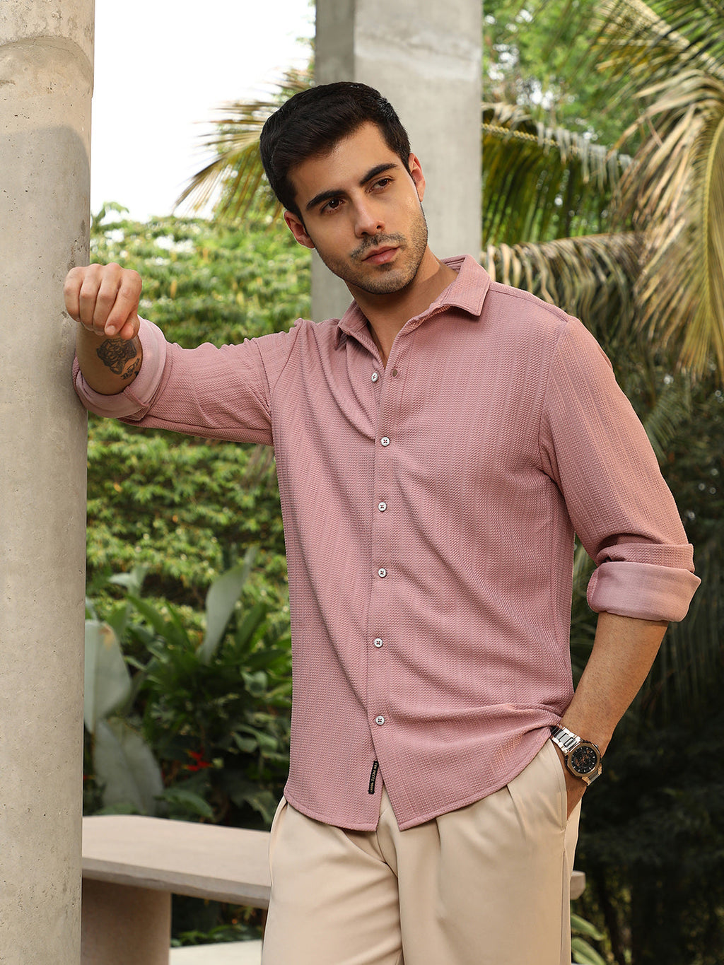 Chevron-Panel Tactile Shirt