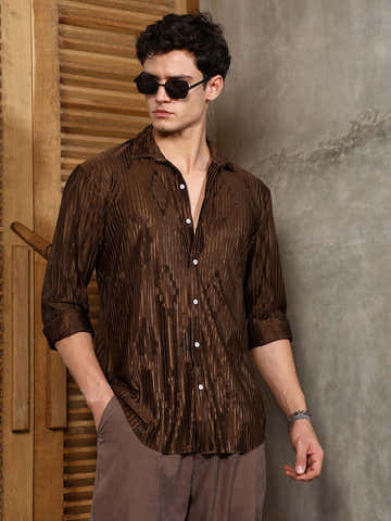 Chocolate Brown Pleated-Rhombus Shirt