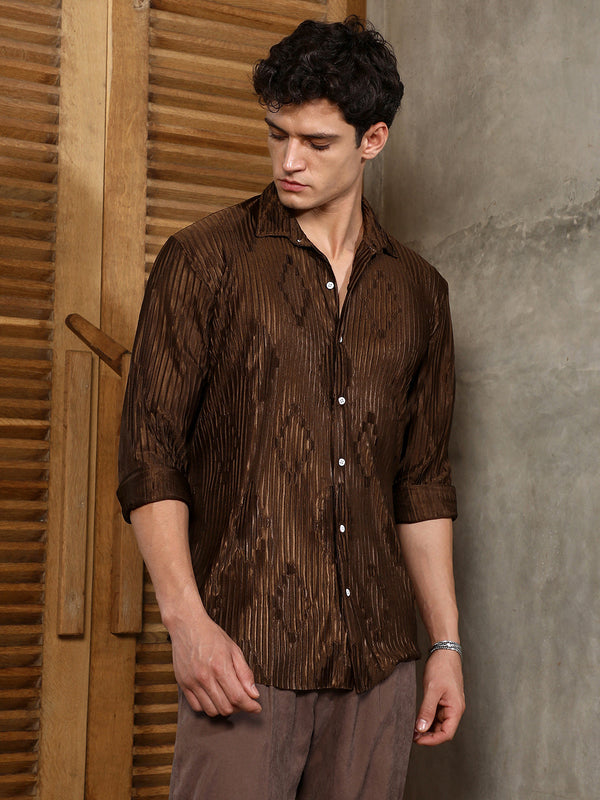 Chocolate Brown Pleated-Rhombus Shirt