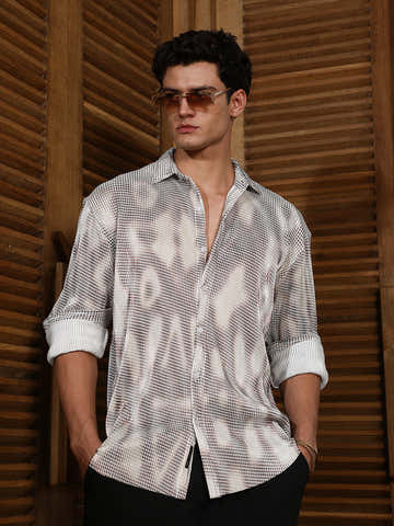 Off-White & Antique Gold Metallic Abstract-Gradient Pleated Shirt