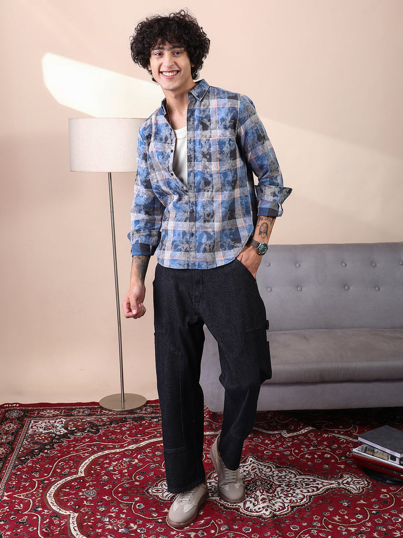 Faded-Plaid Regular Shirt